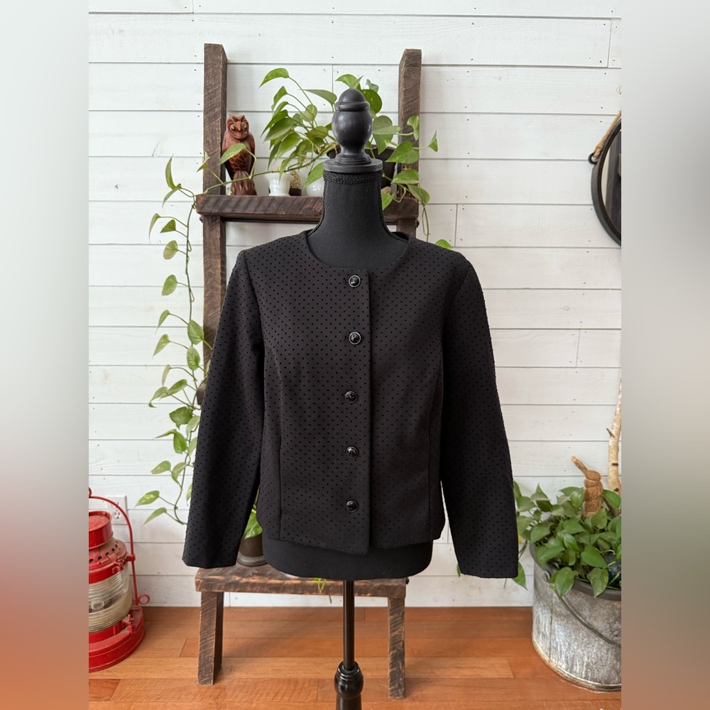 Chico's Black Button-Up Blazer Jacket with Gem Buttons - Picture 3 of 17